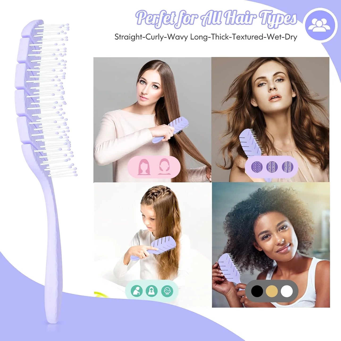 Hair Brush, Vented Paddle Detangle Brush, Purple