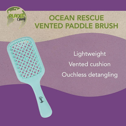 Planet Goody Ocean Rescue Vented Paddle Brush - Teal, Ouchless Detangler with Flexible Bristles, Helps Accelerate Drying, Use as a Detangling or Styling Brush, All Hair Types