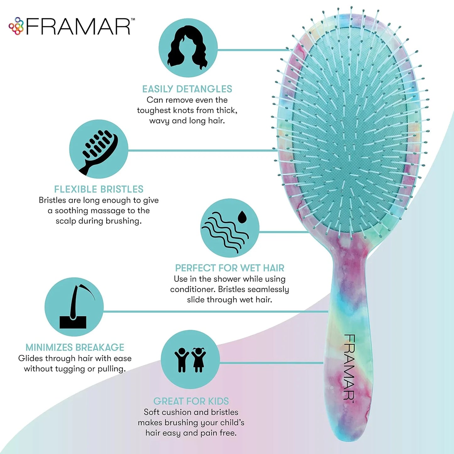 FRAMAR Checkered Hair Brush Detangler, Wet Hair Brushes For Women – Pink
