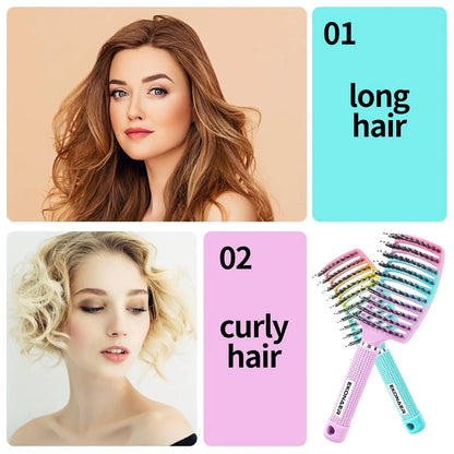 2 Pack Detangling Brush Getting Knots Out without Pain Adds Shine and Makes Hair Smooth,Detangler Boar Bristle Hair Brush for Adult & Kids Wet or Dry Hair(Green&Pink)