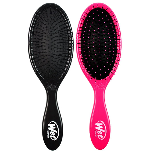 Wet Brush Original Detangler Hair Brush- Pink and Black (Pack of 2)- Exclusive Ultra-soft IntelliFlex Bristles- Glide Through Tangles With Ease For All Hair Types- For Women, Men, Wet And Dry Hair