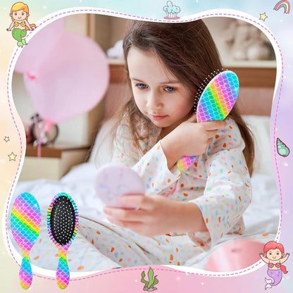 Girls Detangling Brush for Curly, Wet/Dry, and Thick Hair - Pain-Free Mermaid Tail Design for Kids and Women