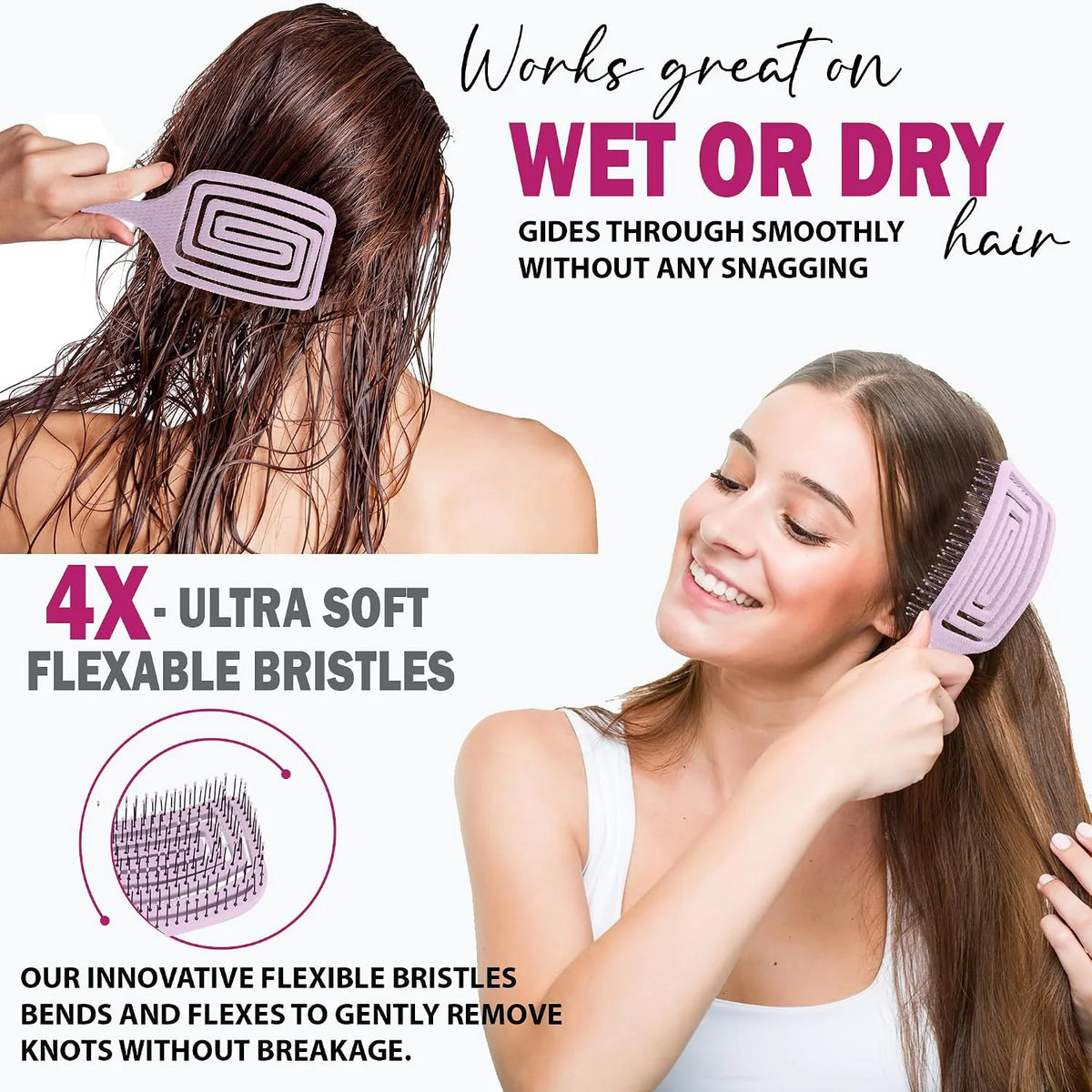 Fiora Naturals Detangler Brush for Wet and Dry Hair, Soft Detangling Brush