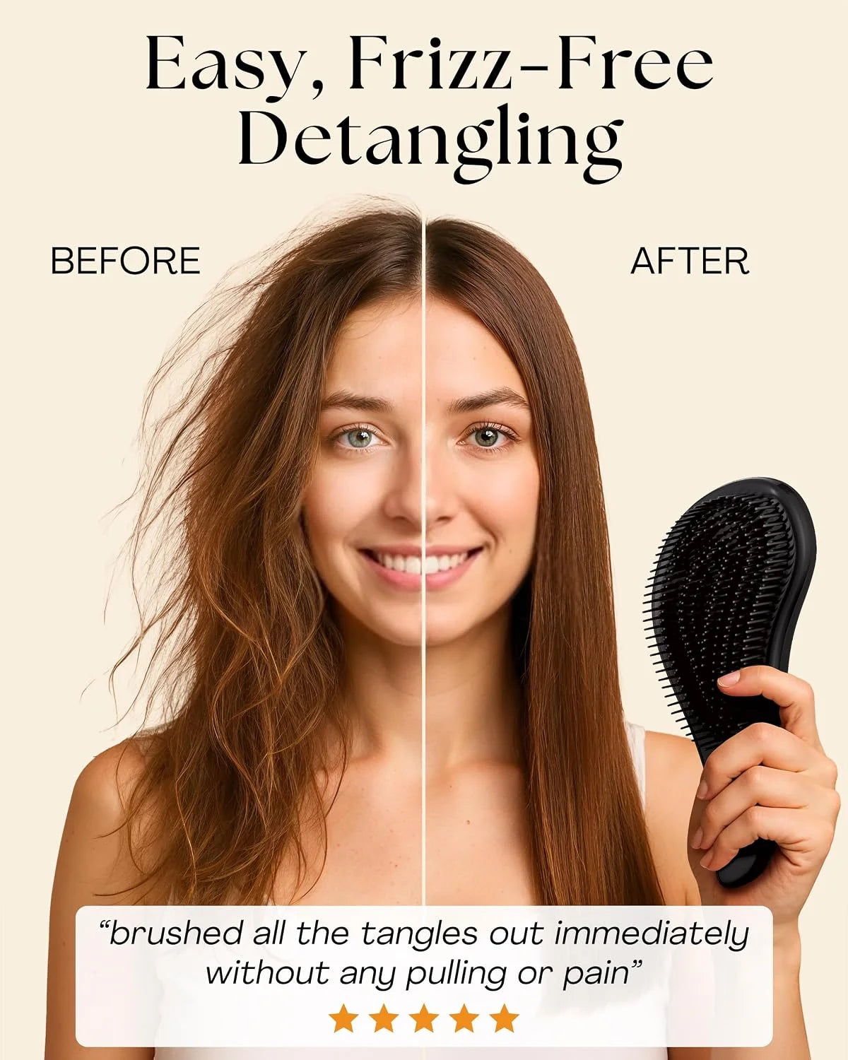 Hair Brush & Beard Detangler Brush - Unisex Detangling Brush for Men, Black
