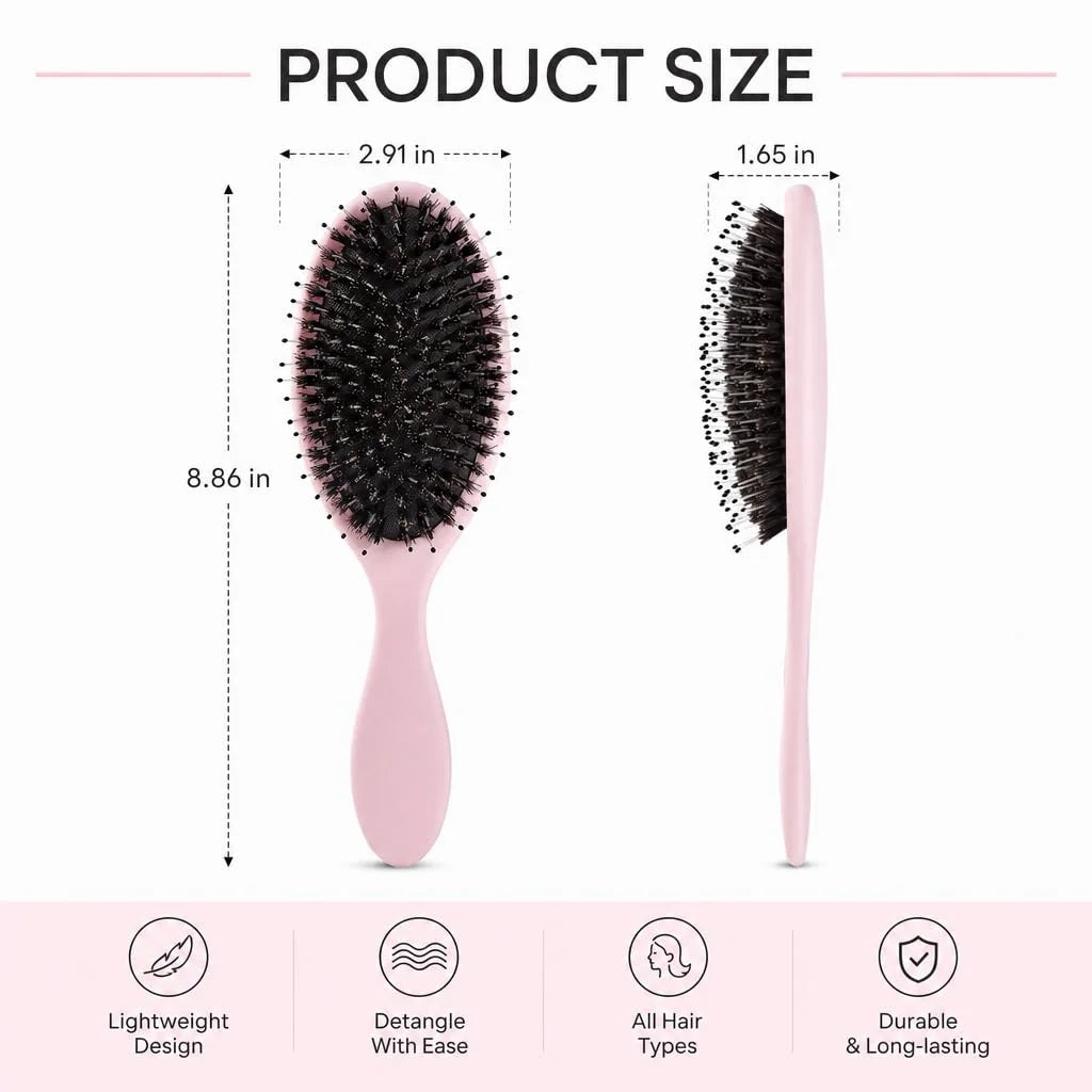 Boar Bristles Hair Brush for Women and Men, Detangling Hair Brush for Smoothing Massage Add Shine, Nylon&Boar Bristles Detangler brush for Hair Healthy (1 Pack-MintGreen)