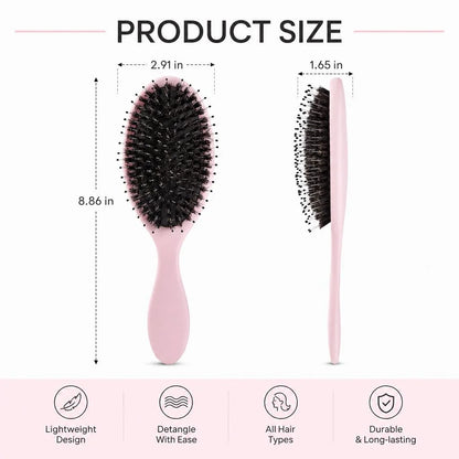 Boar Bristles Hair Brush for Women and Men, Detangling Hair Brush for Smoothing Massage Add Shine, Nylon&Boar Bristles Detangler brush for Hair Healthy (1 Pack-MintGreen)