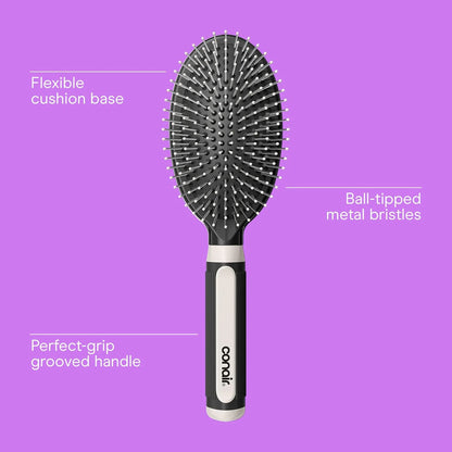 Conair Salon Results 3-Pack Hair Brushes, Detangling Hair Brush for Men and Women, For All Hair Types, Metal Bristles and Cushion Base, Black