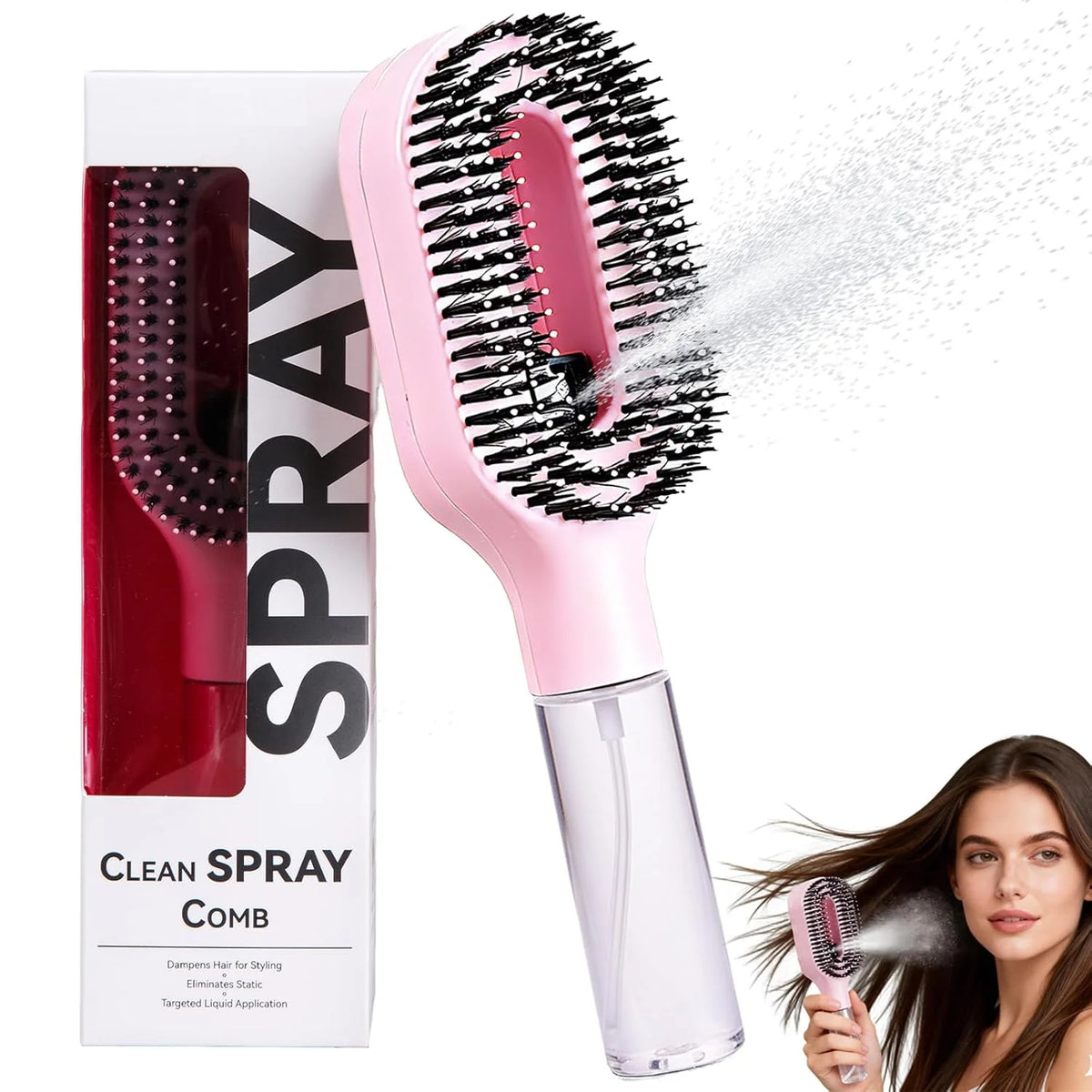 Hair Brush with Water Spray - 2-in-1 Detangler Brush for Frizz Control