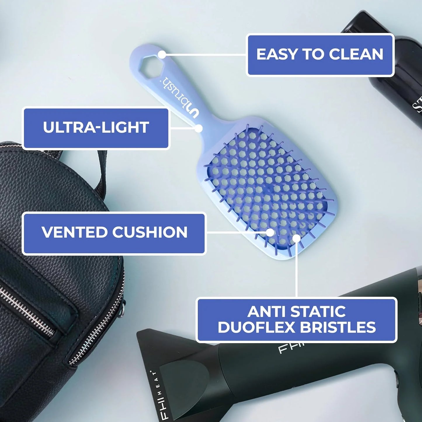 FHI Heat UNbrush Detangling Brush for Pain-Free Brushing on All Wet or Dry Hair Types — Durable DuoFlex Anti-Static Bristles, Lightweight Handle, Vented Hair Brush