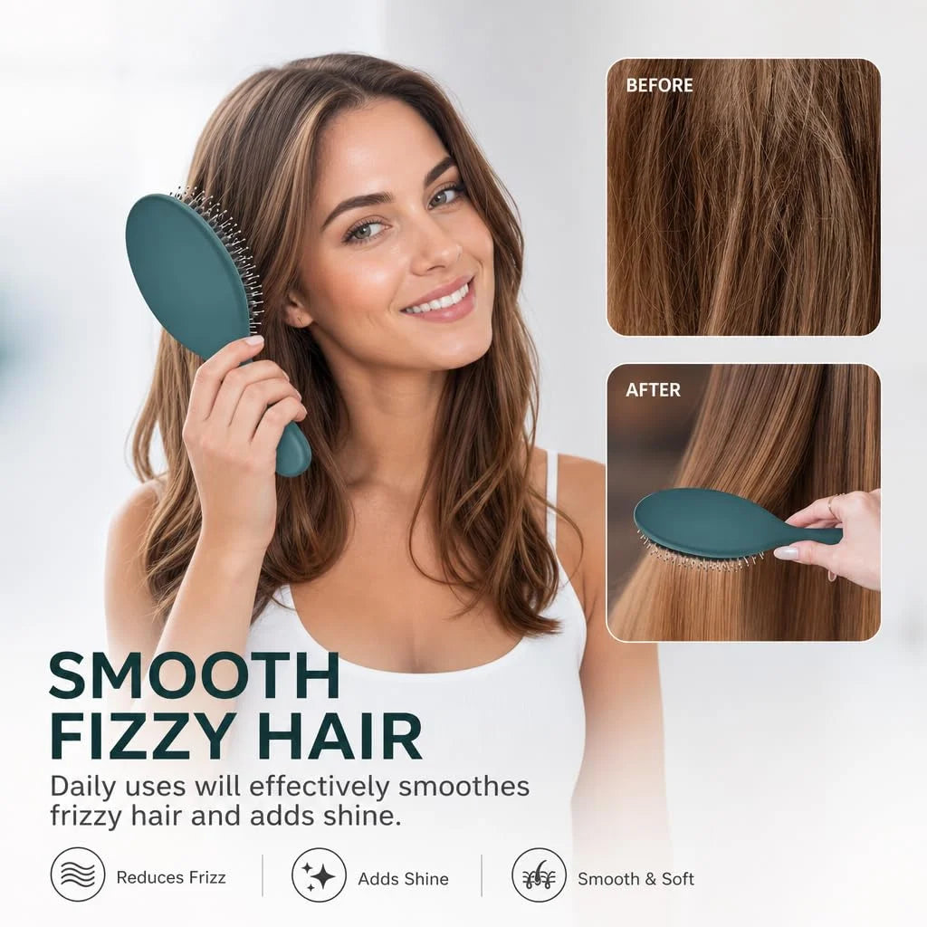 Boar Bristles Hair Brush for Women and Men, Detangling Hair Brush for Smoothing Massage Add Shine, Nylon&Boar Bristles Detangler brush for Hair Healthy (1 Pack-MintGreen)