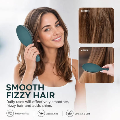 Boar Bristles Hair Brush for Women and Men, Detangling Hair Brush for Smoothing Massage Add Shine, Nylon&Boar Bristles Detangler brush for Hair Healthy (1 Pack-MintGreen)