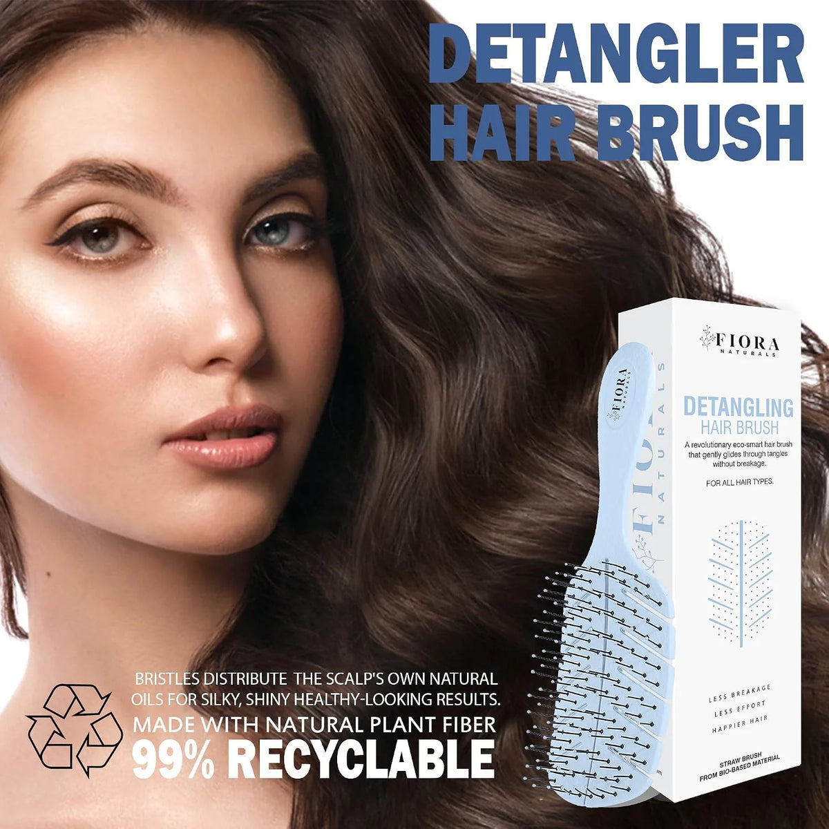 Fiora Naturals Detangler Brush for Wet and Dry Hair, Soft Detangling Brush