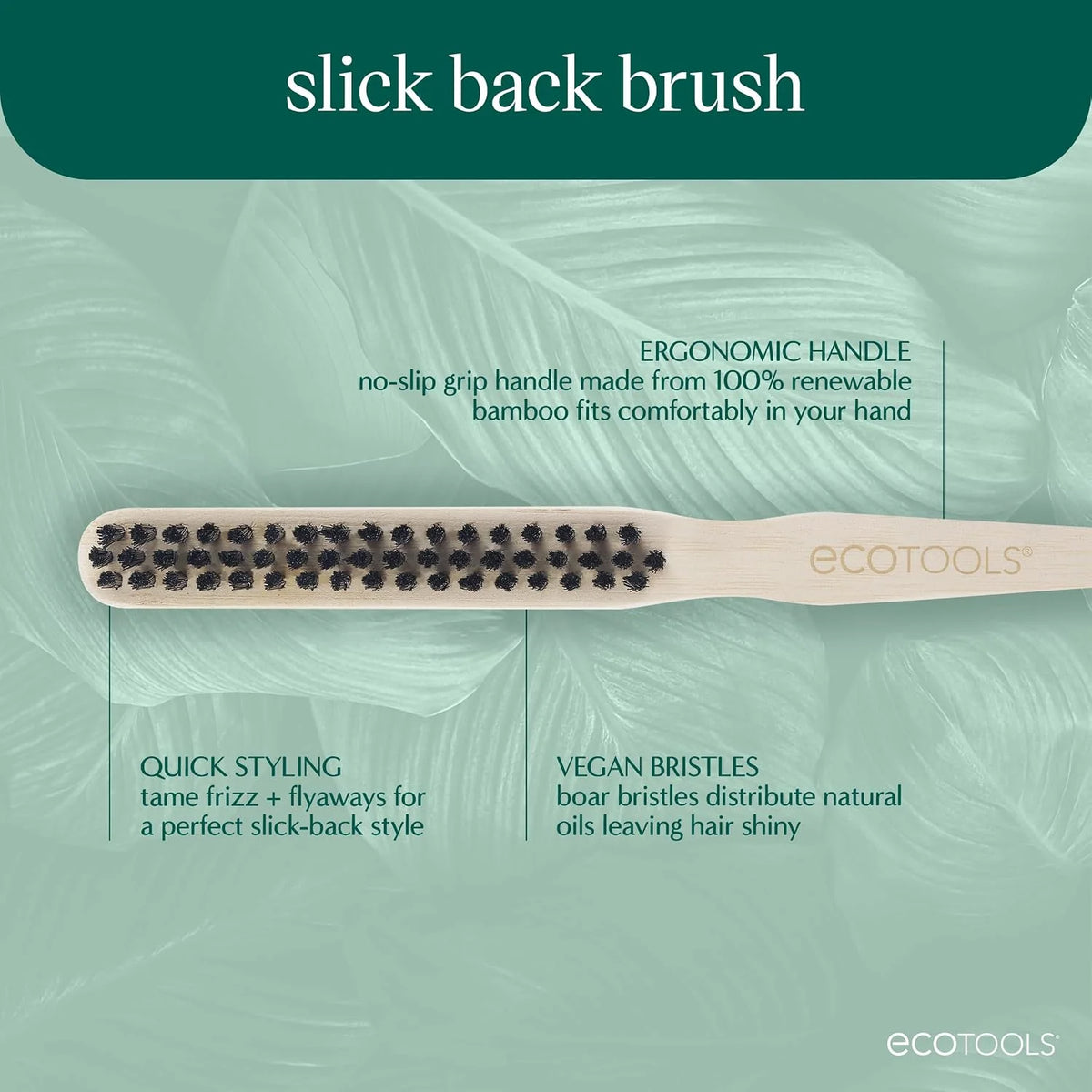 EcoTools Slick Back Hairbrush, Small Brush for Ponytail or Bun, 1 Count