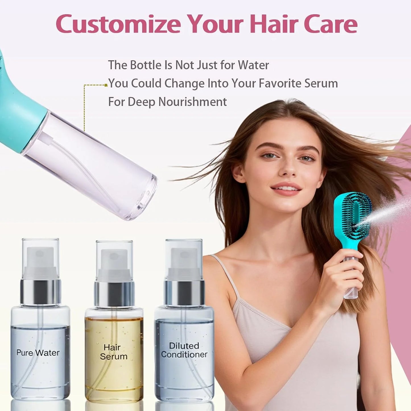 Hair Brush with Water Spray - 2-in-1 Detangler Brush for Frizz Control