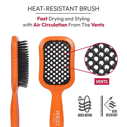 RED by Kiss Dry Vent Heat-Resistant Hair Brush, Detangling Fast Blow Drying for Wet Dry Curly Thick Straight Hair, Vented Detangler for Women Men Children Kids (Yellow)