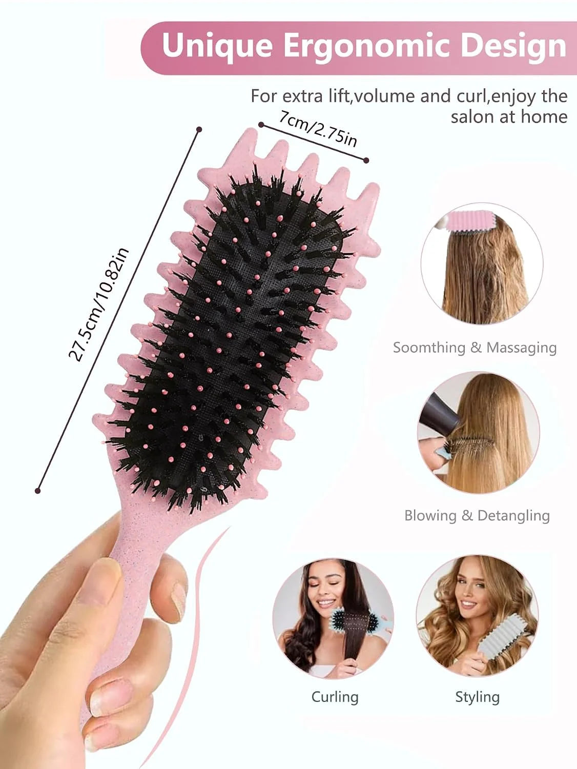Blue Curl Defining Brush for Curly Hair – Detangling & Styling Brush for Women & Men, Defines 2A to 4C Curls, Reduces Frizz, Perfect for Wet & Dry Hair (Blue)