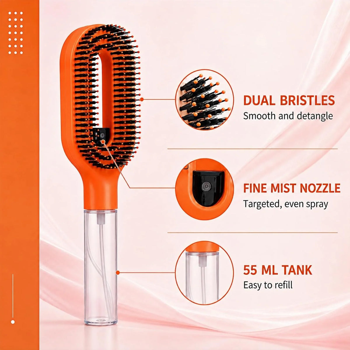 2-in-1 Hair Brush with Water Spray Mister, Fine Mist Spray Brush for Hair Detangling Wet & Dry, Liquid Spraying Hairbrush for Curly Thick Hair & Kids (Sky Blue)