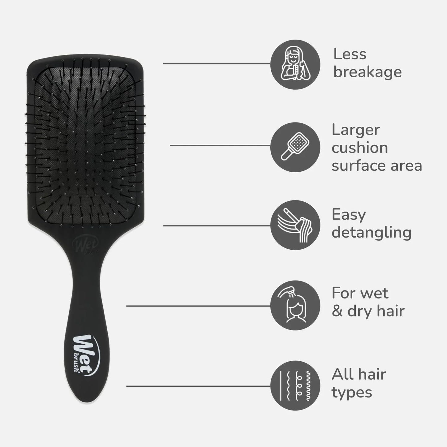 Wet Brush Refresh and Extend Paddle Detangler, Black, Detangling Brush with Infused Charcoal Ultra-Soft IntelliFlex Bristles For All Hair Types, Removes Dirt, Excess Oils & Impurities