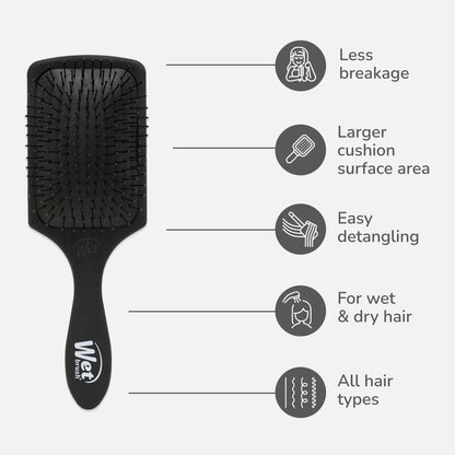 Wet Brush Refresh and Extend Paddle Detangler, Black, Detangling Brush with Infused Charcoal Ultra-Soft IntelliFlex Bristles For All Hair Types, Removes Dirt, Excess Oils & Impurities