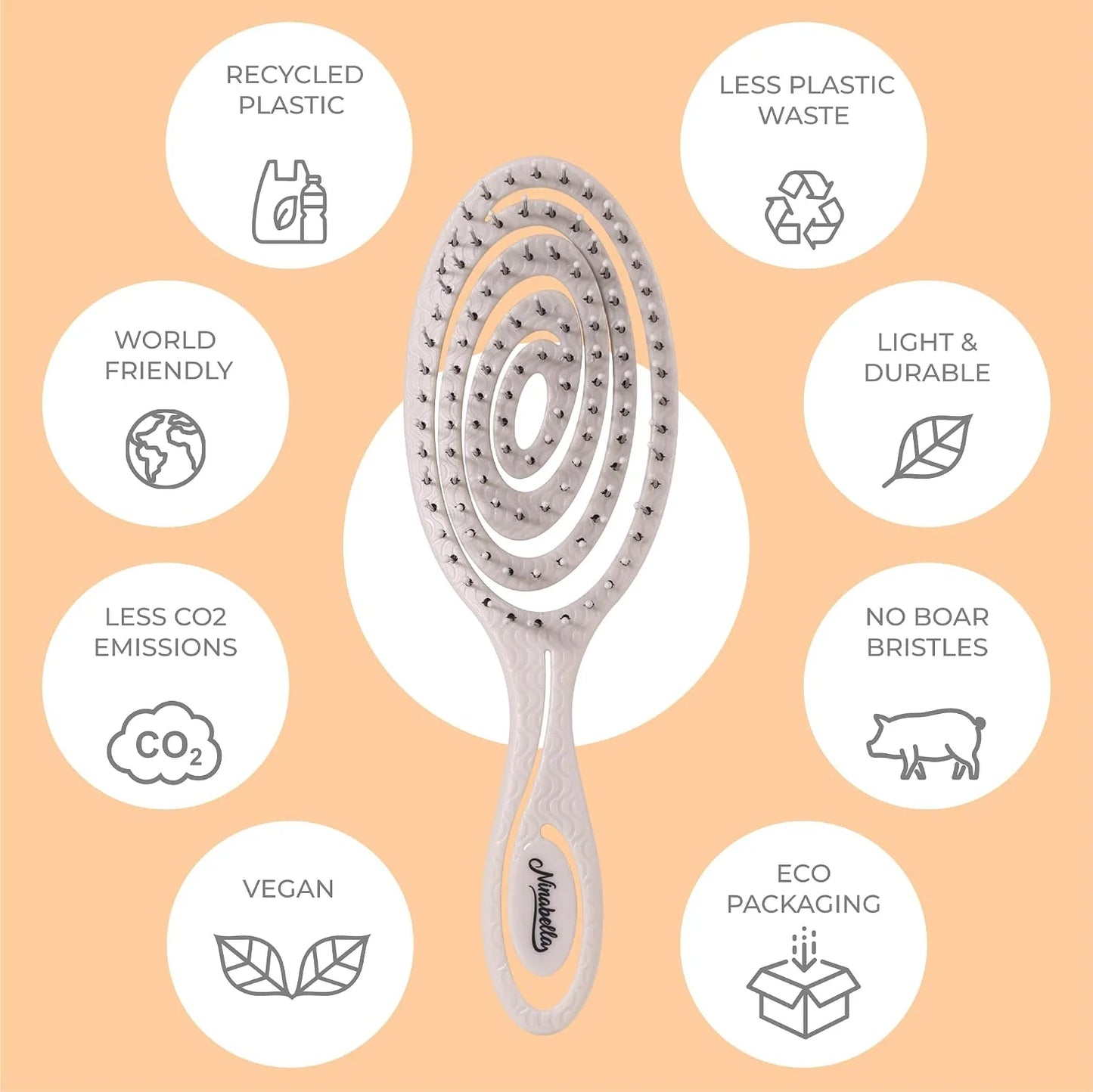 Ninabella Detangler Brush - No Tangle Hair Brush for Women, Fine, Thick and Long Hair - Hairbrush for Wet and Dry Hair, Gentle on the Scalp - Light Blue