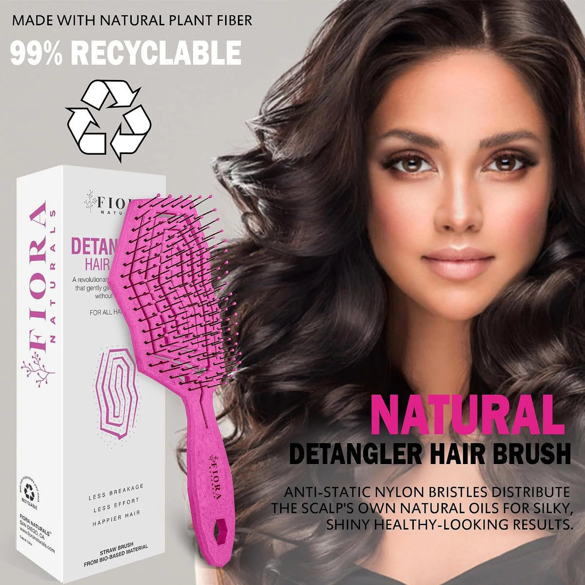 Fiora Naturals Detangling Hair Brush for Women, Detangler Hair Brush, Pink