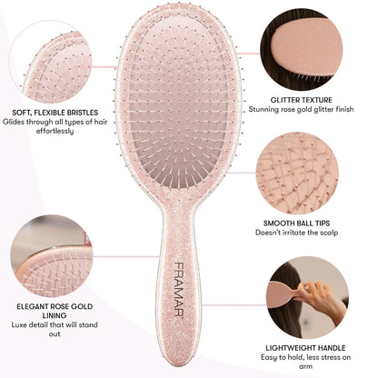 FRAMAR Checkered Hair Brush Detangler, Wet Hair Brushes For Women – Pink