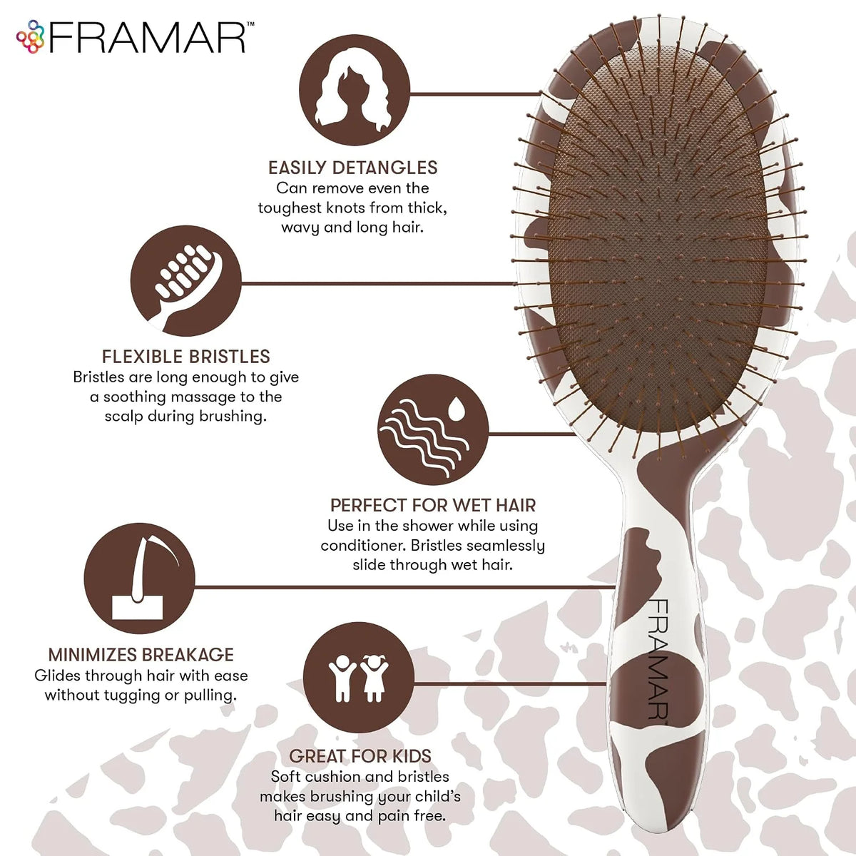 FRAMAR Checkered Hair Brush Detangler, Wet Hair Brushes For Women – Pink