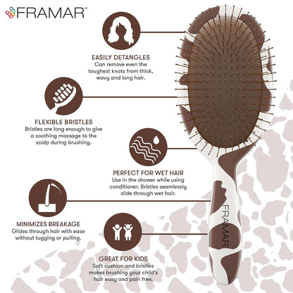 FRAMAR Checkered Hair Brush Detangler, Wet Hair Brushes For Women – Pink