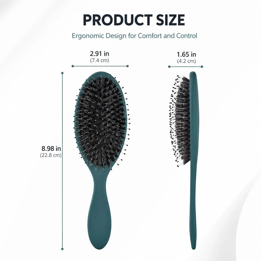 Boar Bristles Hair Brush for Women and Men, Detangling Hair Brush for Smoothing Massage Add Shine, Nylon&Boar Bristles Detangler brush for Hair Healthy (1 Pack-MintGreen)