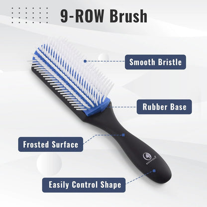 BRUSHZOO Detangling Brush with Hair Spray Bottle, Wide Tooth Comb for Women, Men, and Kids - 9 Row Brush with Detangler for Natural 3/4abc Curly Hair
