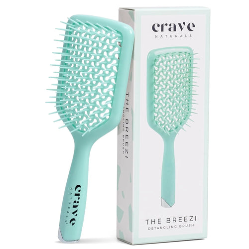 Crave Naturals Detangling Hair Brush - Lightweight Vented Cushion Curly hair brush with Gentle Bristles for Wet and Dry Hair - detangling brush for All Hair Types - Turquoise
