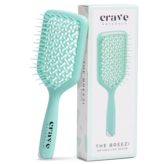 Crave Naturals Detangling Hair Brush - Lightweight Vented Cushion Curly hair brush with Gentle Bristles for Wet and Dry Hair - detangling brush for All Hair Types - Turquoise