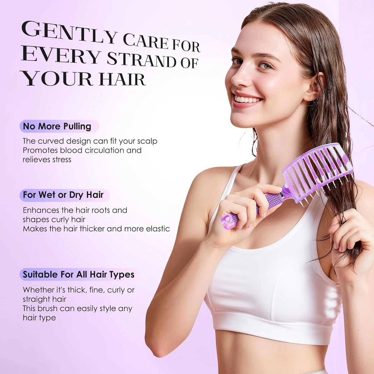 Boar Bristle Hair Brush Curved Vented Detangler Brush Faster Blow Drying, Paddle Detangling Brush for Women Men Kids Wet Dry Long Curly Thick Straight Hair, Make Hair Shiny and Healthier(Purple+Green)
