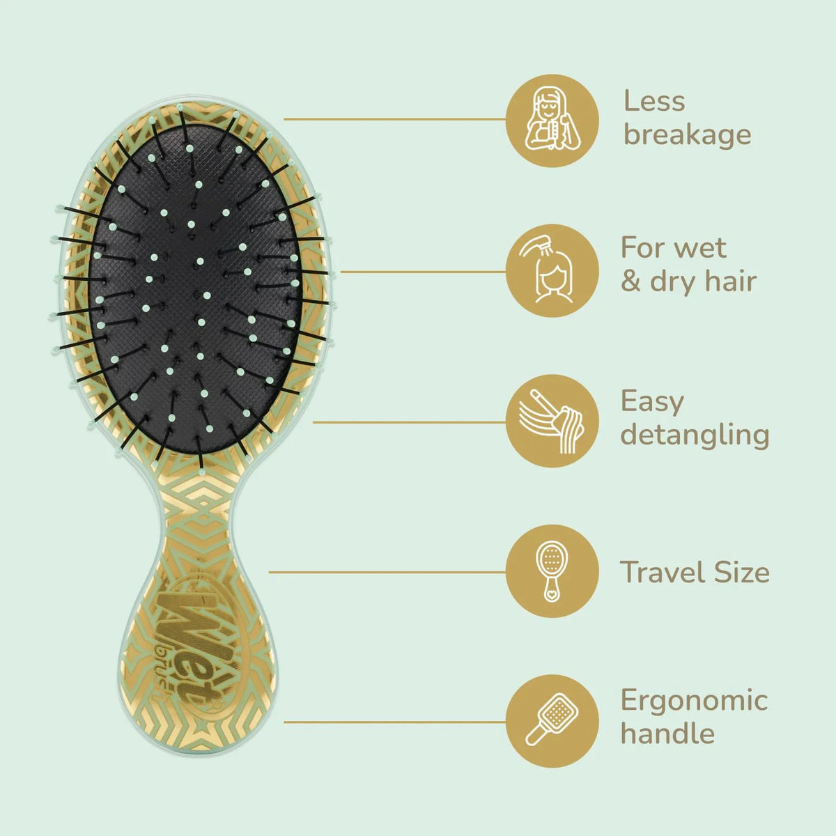 Wet Brush Mini Detangler Hair Brush - Jade Geo, Detangling Travel Hairbrush, Ultra-Soft IntelliFlex Bristles Glide Through Tangles with Ease, Pain-Free, All Hair Types