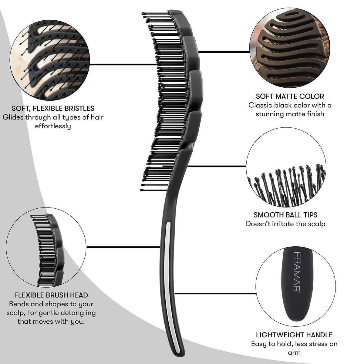 FRAMAR Vented Pink Hair Brush For Women, Flex Brush With Bendable Frame