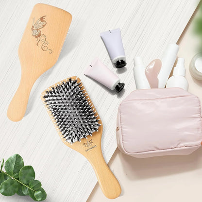 URTHEONE Hair Brush,Boar Bristle Hair Brushes and Styling Comb Set for Women Men Kids, Best Natural Wooden Paddle Hairbrush for Wet or Dry Hair Detangling Smoothing Massaging
