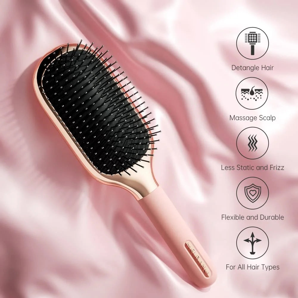 Melbang Hair Brush for Thick Curly Thin Long Short Wet or Dry Hair Adds Shine and Makes Hair Smooth Hair Comb Paddle Hair Brush for Men Women Kid (Silver)