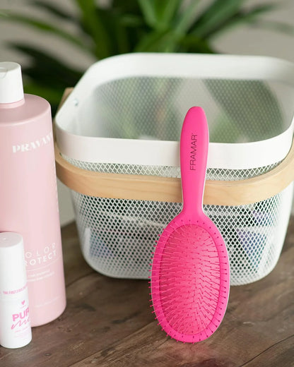 FRAMAR Checkered Hair Brush Detangler, Wet Hair Brushes For Women – Pink