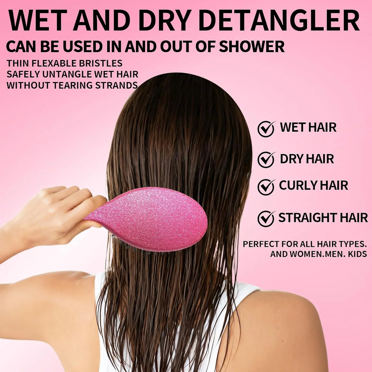 Glitter Detangling Brush, Wet & Dry Tangle-Free Hair Brush for Women & Girls, No Tangle, Soft and Flexible Bristles for Straight, Curly and Thick Hair (Red)
