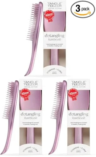 Tangle Teezer Chrome Detangler Mini Hair Brush, Straight to Curly, Pink