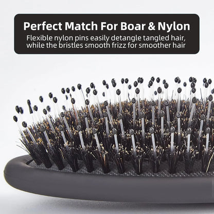 Boar Bristles Hair Brush for Women and Men, Detangling Hair Brush for Smoothing Massage Add Shine, Nylon&Boar Bristles Detangler brush for Hair Healthy (1 Pack-MintGreen)