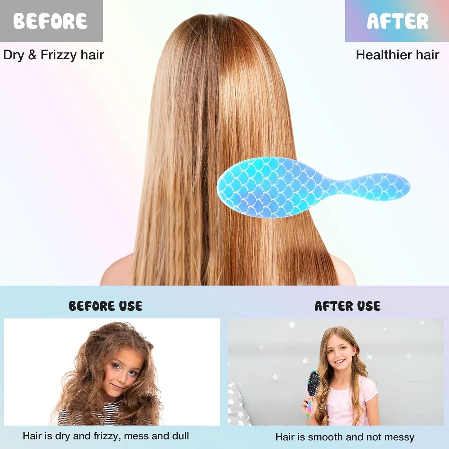 Kids Hair Brush Girls, Toddler Wet Dry Detangling Hair Brush for Curly Thick Hair Pain-Free Comb Girls Kids Women Unicorn Mermaid