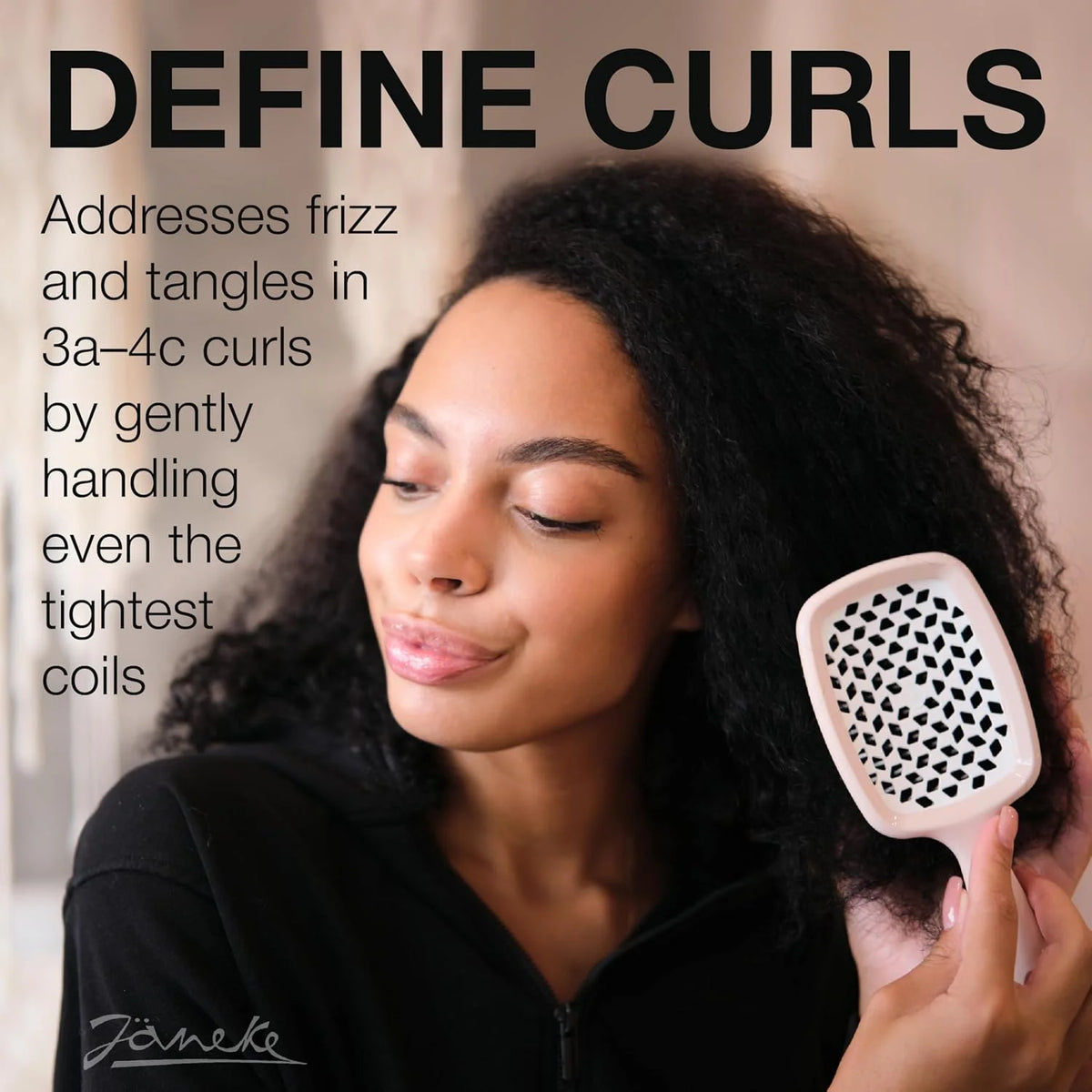Janeke J-Brush Detangling Comb for Curly and Wavy Hair – Wide Tooth J-Shape Brush for Wet and Dry Use – Anti-Frizz, Lightweight and Gentle on Scalp – Made in Italy Professional Styling Tool (Black)