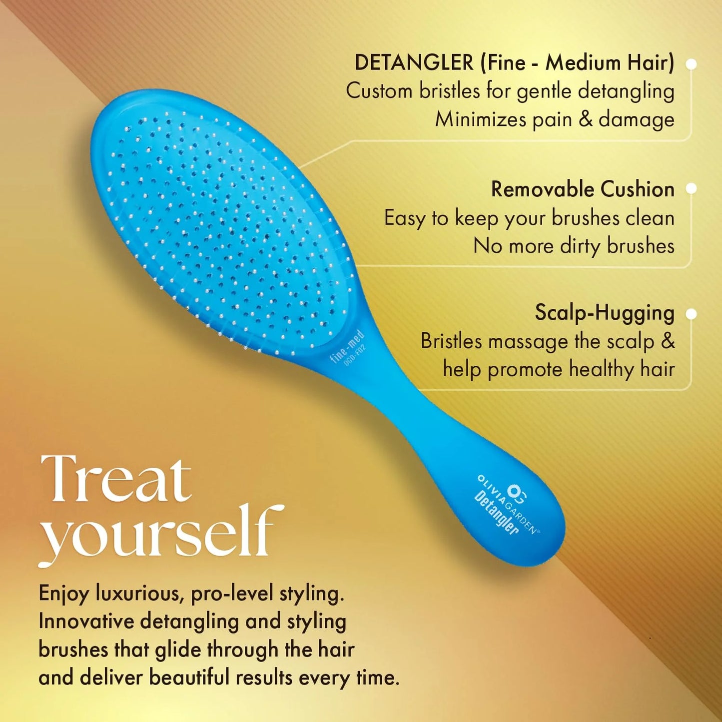 Olivia Garden Aurora Detangler Brush for Wet and Dry Fine to Medium Hair - Detangling Brush for Women, Men, Kids