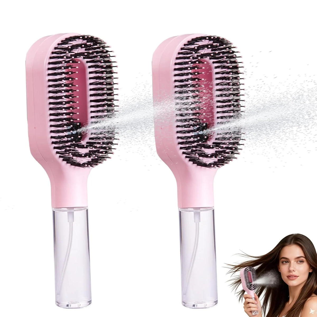 Hair Brush with Water Spray - 2-in-1 Detangler Brush for Frizz Control