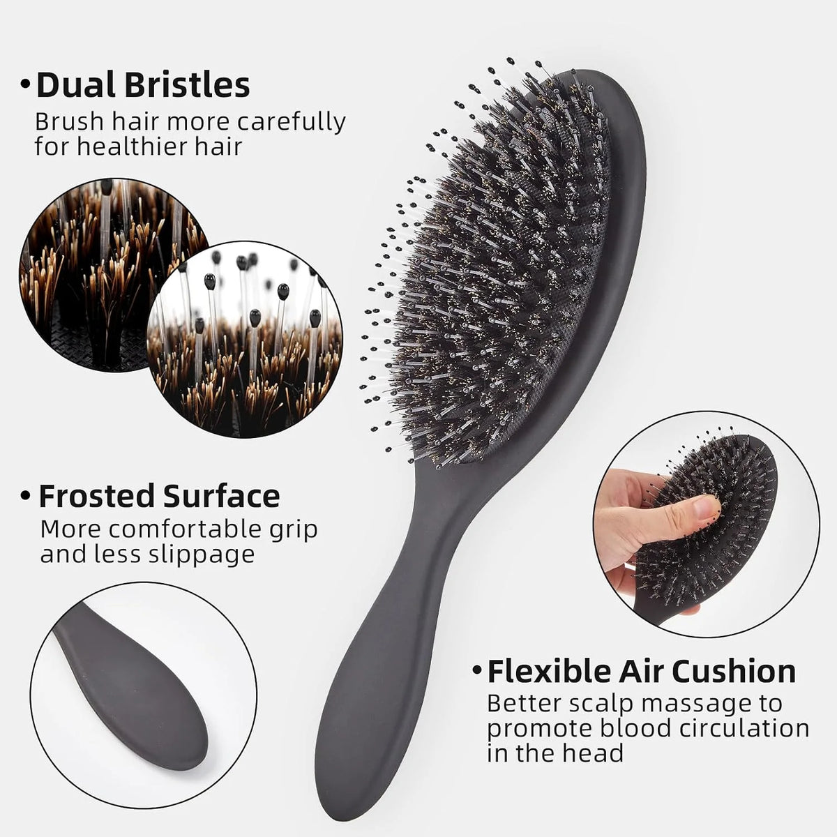 Boar Bristles Hair Brush for Women and Men, Detangling Hair Brush for Smoothing Massage Add Shine, Nylon&Boar Bristles Detangler brush for Hair Healthy (1 Pack-MintGreen)
