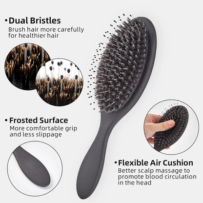 Boar Bristles Hair Brush for Women and Men, Detangling Hair Brush for Smoothing Massage Add Shine, Nylon&Boar Bristles Detangler brush for Hair Healthy (1 Pack-MintGreen)