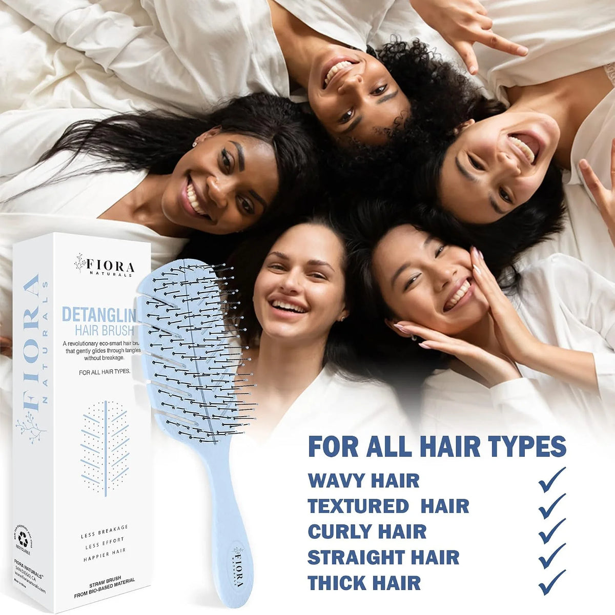 Fiora Naturals Detangler Brush for Wet and Dry Hair, Soft Detangling Brush
