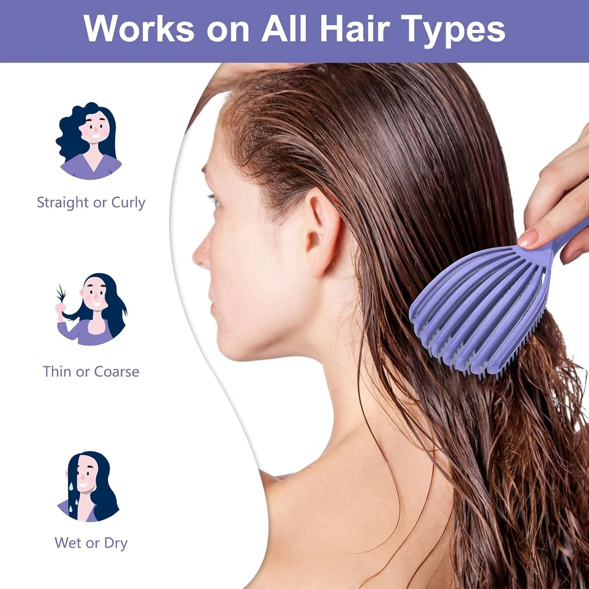 SHINLEA Detangler Brush for Curly Hair, Wet Dry Detangling Hair Brush for Thick Thin Wavy Hair, Gentle Detangle Hairbrush Reduces Breakage for Women Men Kids (Purple)