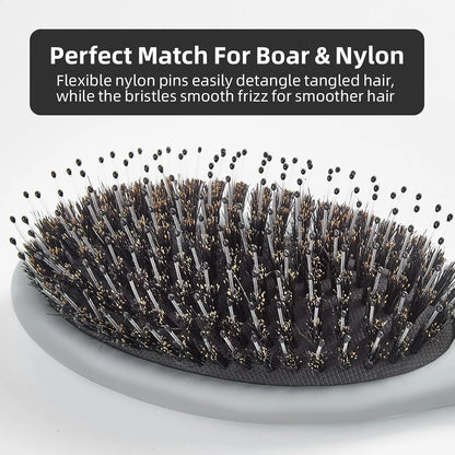 Boar Bristles Hair Brush for Women and Men, Detangling Hair Brush for Smoothing Massage Add Shine, Nylon&Boar Bristles Detangler brush for Hair Healthy (1 Pack-MintGreen)
